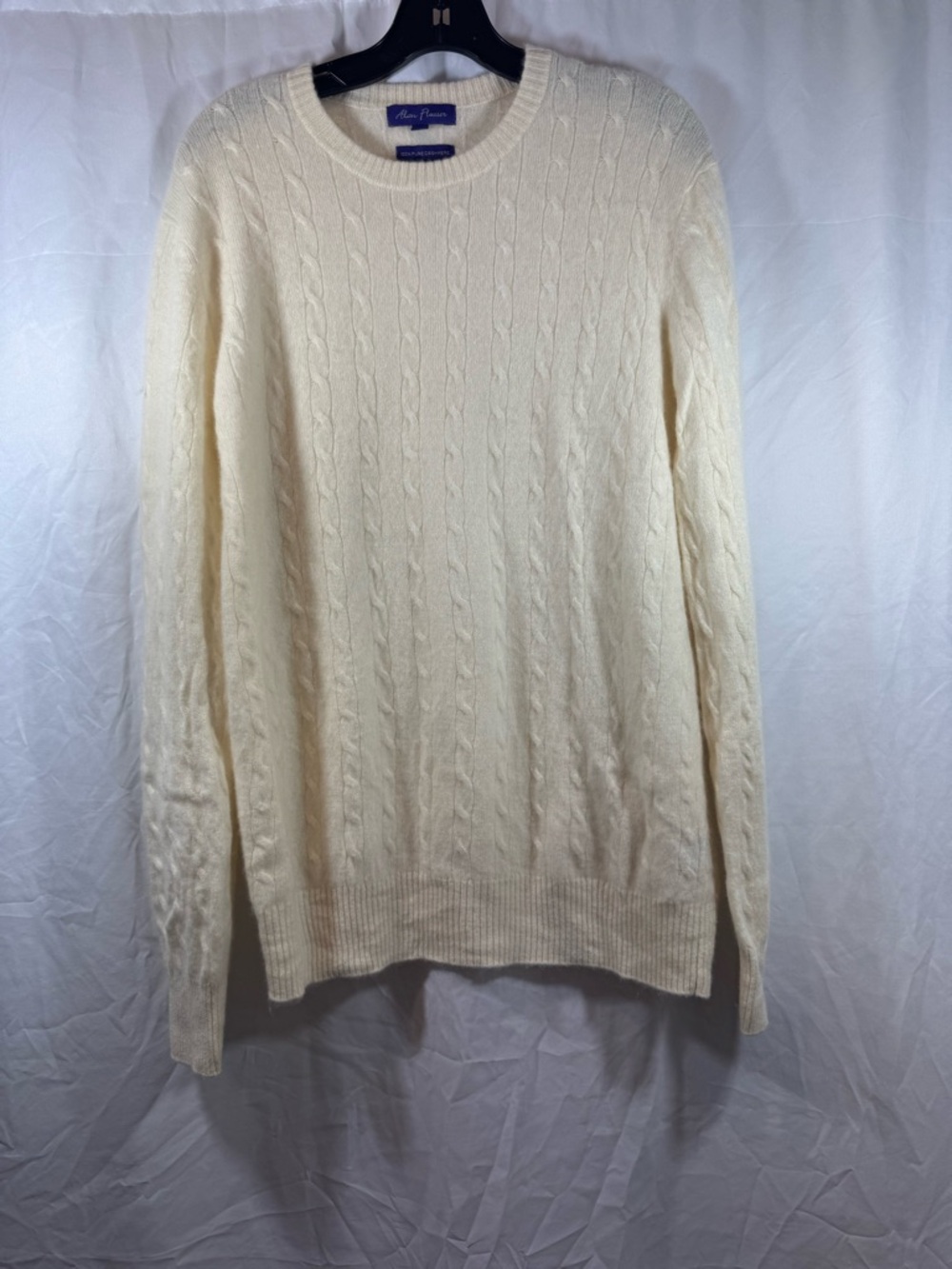Alan Flusser Cream Cable-Knit‎ Crewneck Sweater L